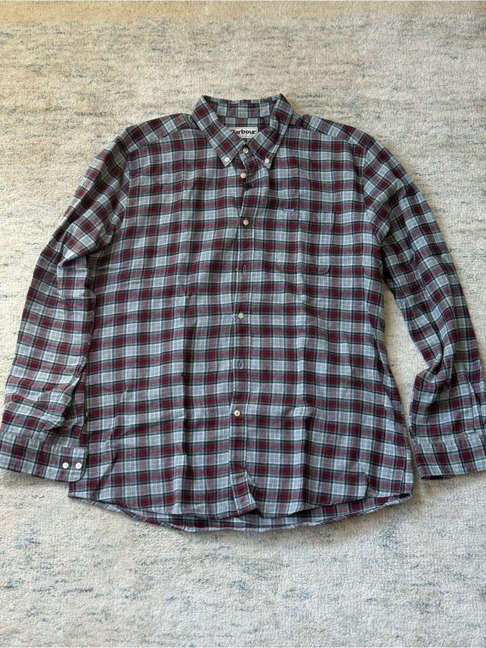Barbour Men's Burgundy & Gray Plaid Button-Down Shirt - NWOT